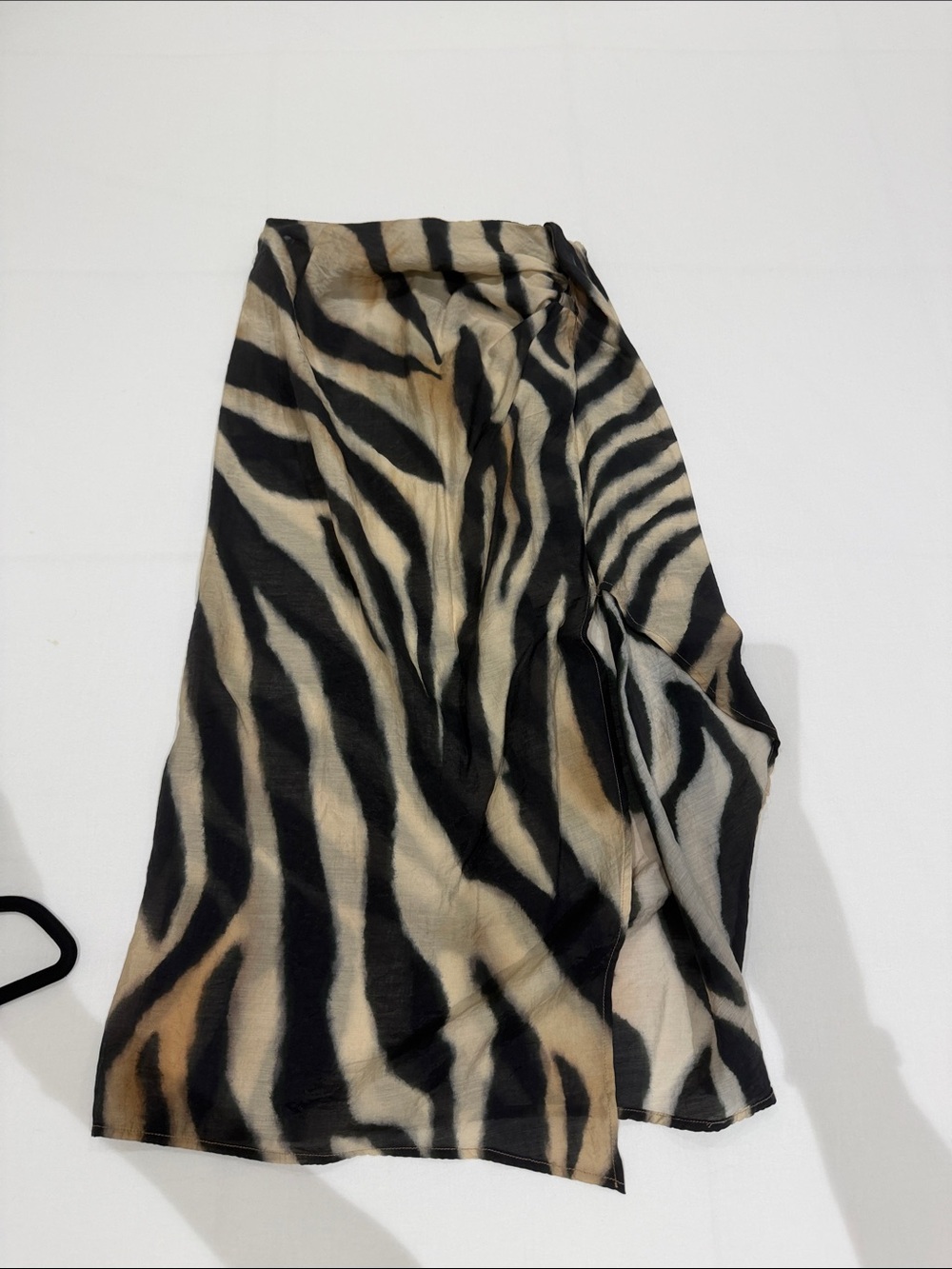 Zara Zebra-Pattern Midi Skirt in Black and Beige